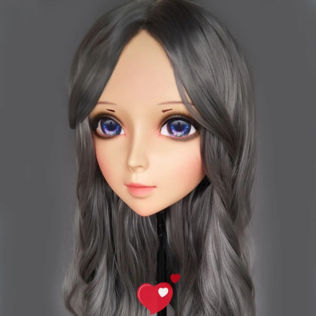 (Ying-6) Vrouwelijke Zoete Meisje Hars Half Hoofd Kigurumi BJD Ogen Crossdress Cosplay Japanse Anime Rol Lolita Masker Met Ogen En Pruik