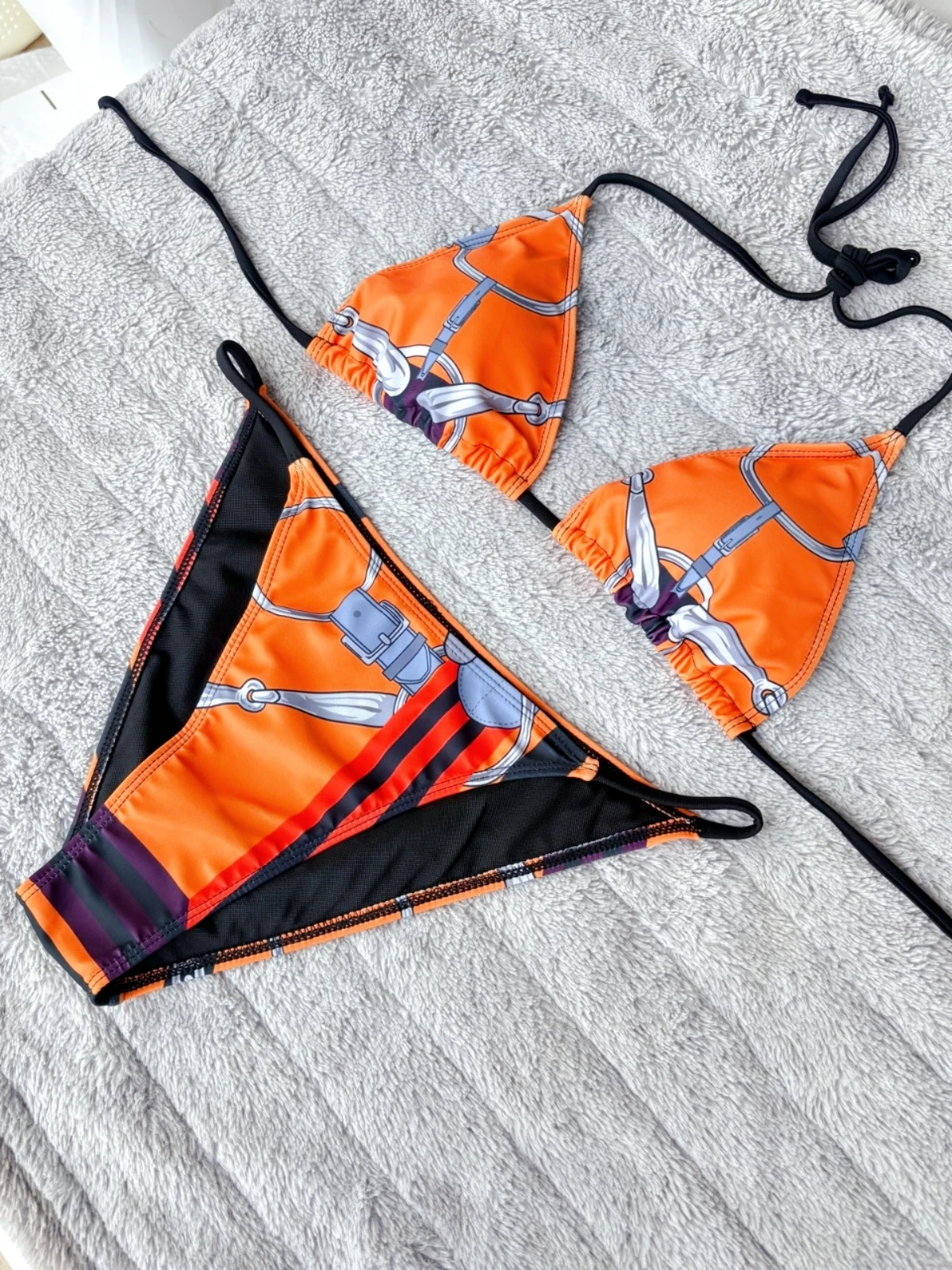 Luxury Sexy Orange Geometry Print Bikini 2 pieces Set Women Halter Elastic Thong Swimsuit Beach Bathing Suit Holiday Beachwear - Image 6
