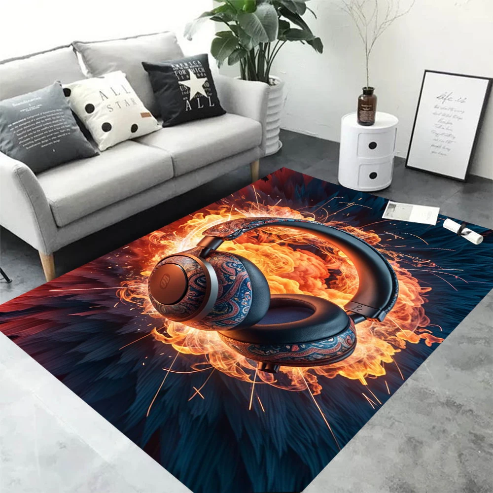 1pc Flame Like Flowing Headphones Cool Headphones Living Room Carpet Game Room Music Room Anti Slip Mat Music Enthusiast