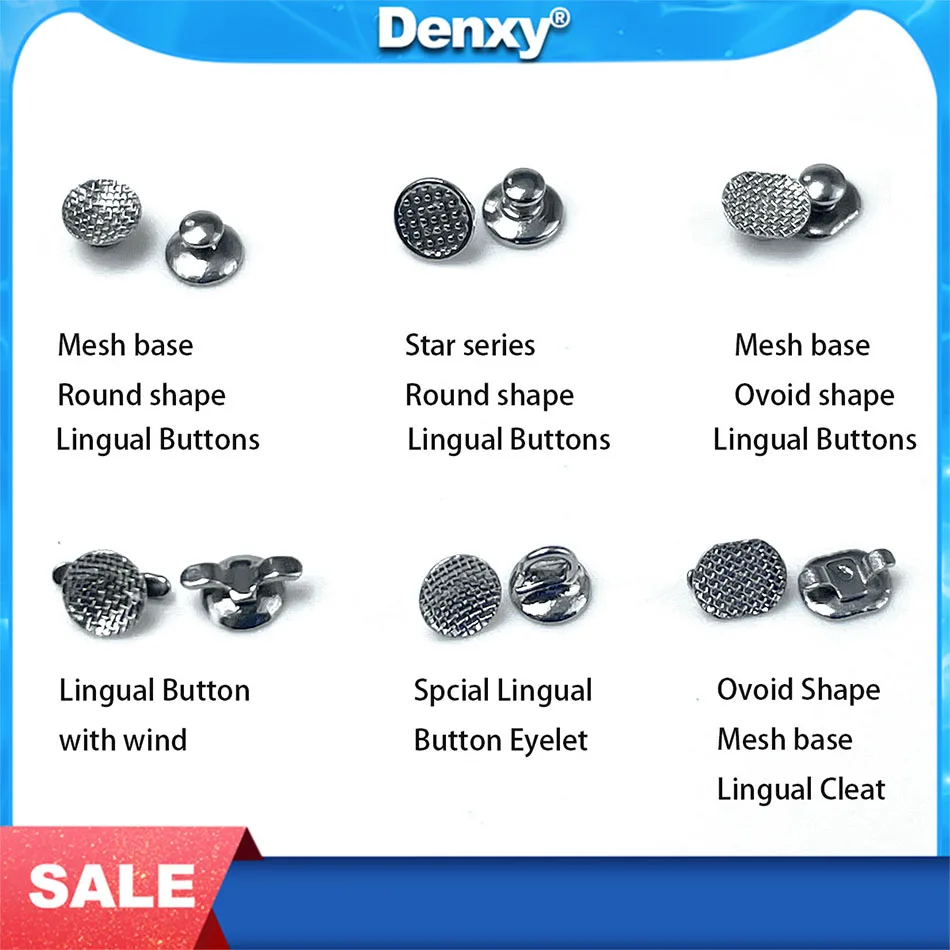 Denxy 50 pcs Dental Lingual Button Metal Mesh Smooth Base Eyelet Round Cleat Rectangular MIM Special Button Orthodontic Brackets