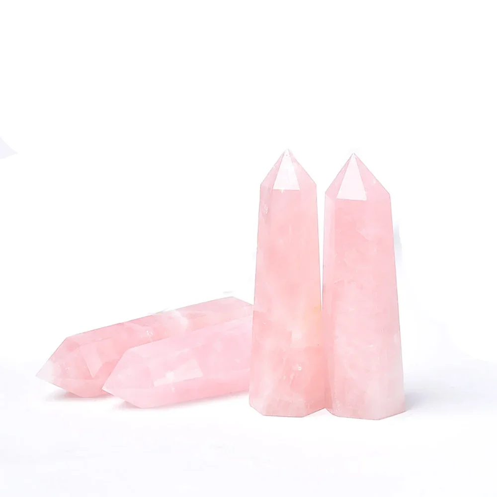 1PC Natural Rose Quartz Crystal Point Pink Crystal Column Polished Hexagonal Obelisk Room Decorative Arts and Crafts Ornaments