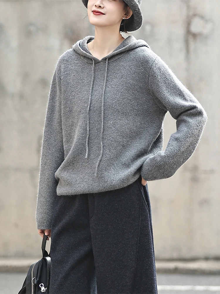 

Теплый и стильный женский оверсайз худи-пуловер из трикотажа, повседневный свободный крой, модный японский базовый стиль