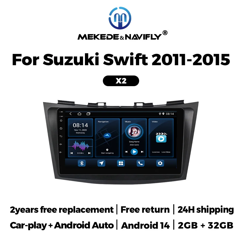 MEKEDE Android 14 Car Radio Stereo For Suzuki Swift 2011-2015 Autoradio Multimedia Player Navigation WiFi 2Din 9inch CarPlay