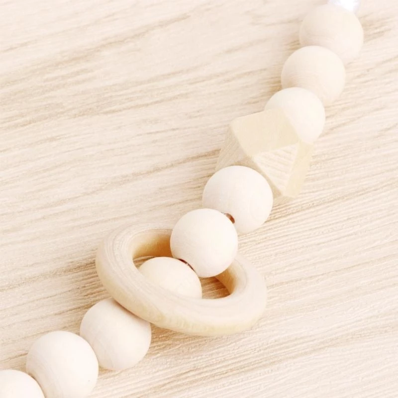 

J15U Handmade Wooden Pacifier Chains Safe Teething Chain Baby Teether Eco-friendly Pacifier Clips Holder Chain Smooth Surface