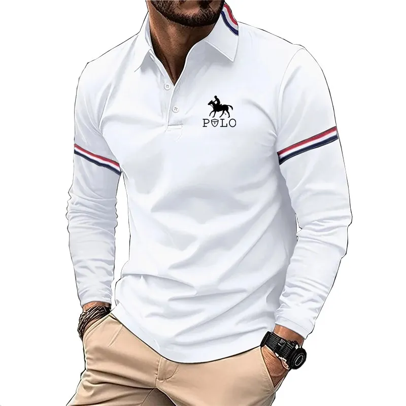 2025 Spring men's polo shirt solid color long sleeved polo shirt men's business polo shirt