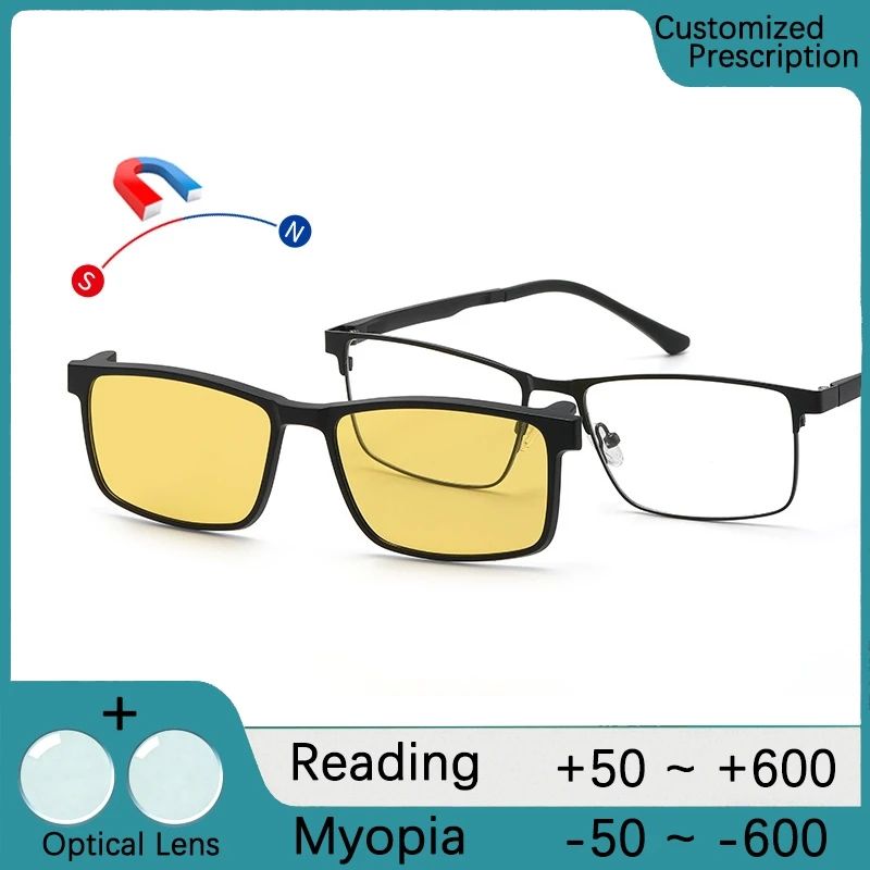Lunettes de myopie polarisées magnétiques à clipser pour hommes TR90, Vision nocturne, Anti-éblouissement, hypermétropie, lunettes de lecture optiques