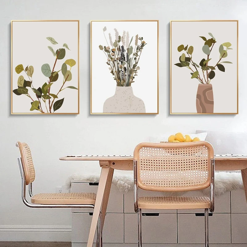 Watercolour Plant Potted Cactus Leaves Wall Painting Canvas Print Poster Nordic Minimalism Living Room Art Picture Decoration
