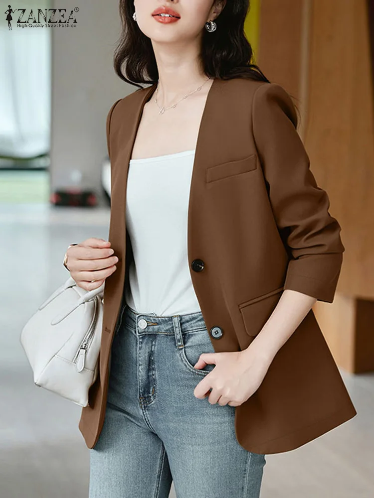 2024 ZANZEA Women V Neck Long Sleeve OL Suits Jackets Fashion Solid Elegant Blazer Autumn Work Outwear Casual Office Thin Coats