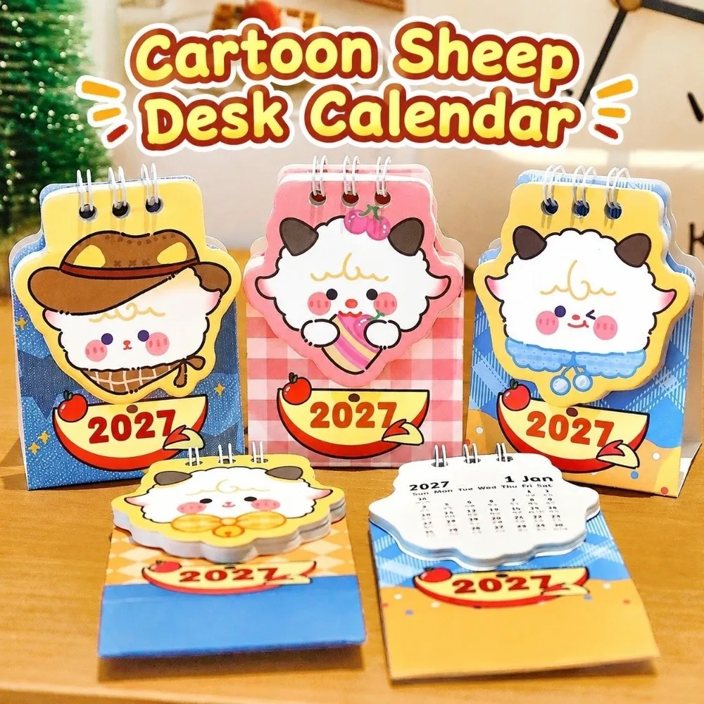 Cartoon 2027 Desk Calendar Mini Sheep/Dog Standing Calendar Monthly Planner Memo Calendar Student Planning