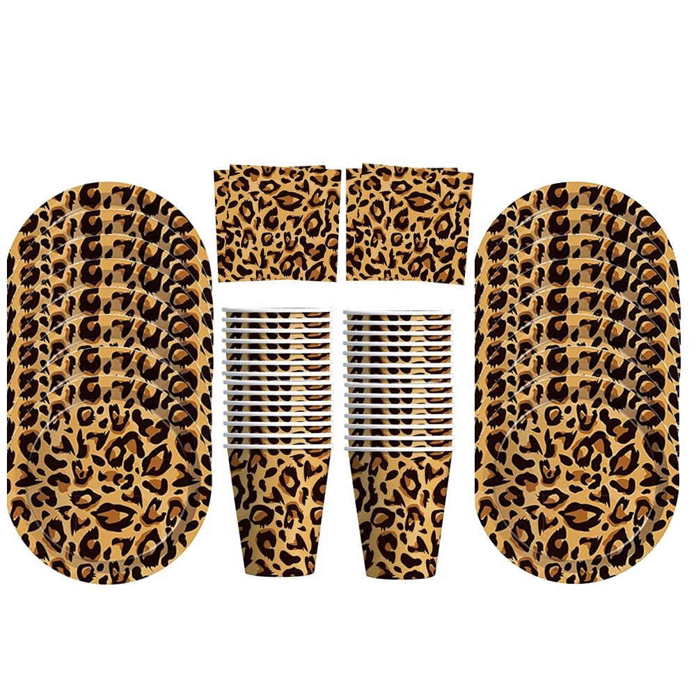 Leopardenmuster Pappteller Becher Servietten Einweggeschirr Safari Dschungeltiere Happy Birthday Party Zubehör Baby Shower Set – Detail 2