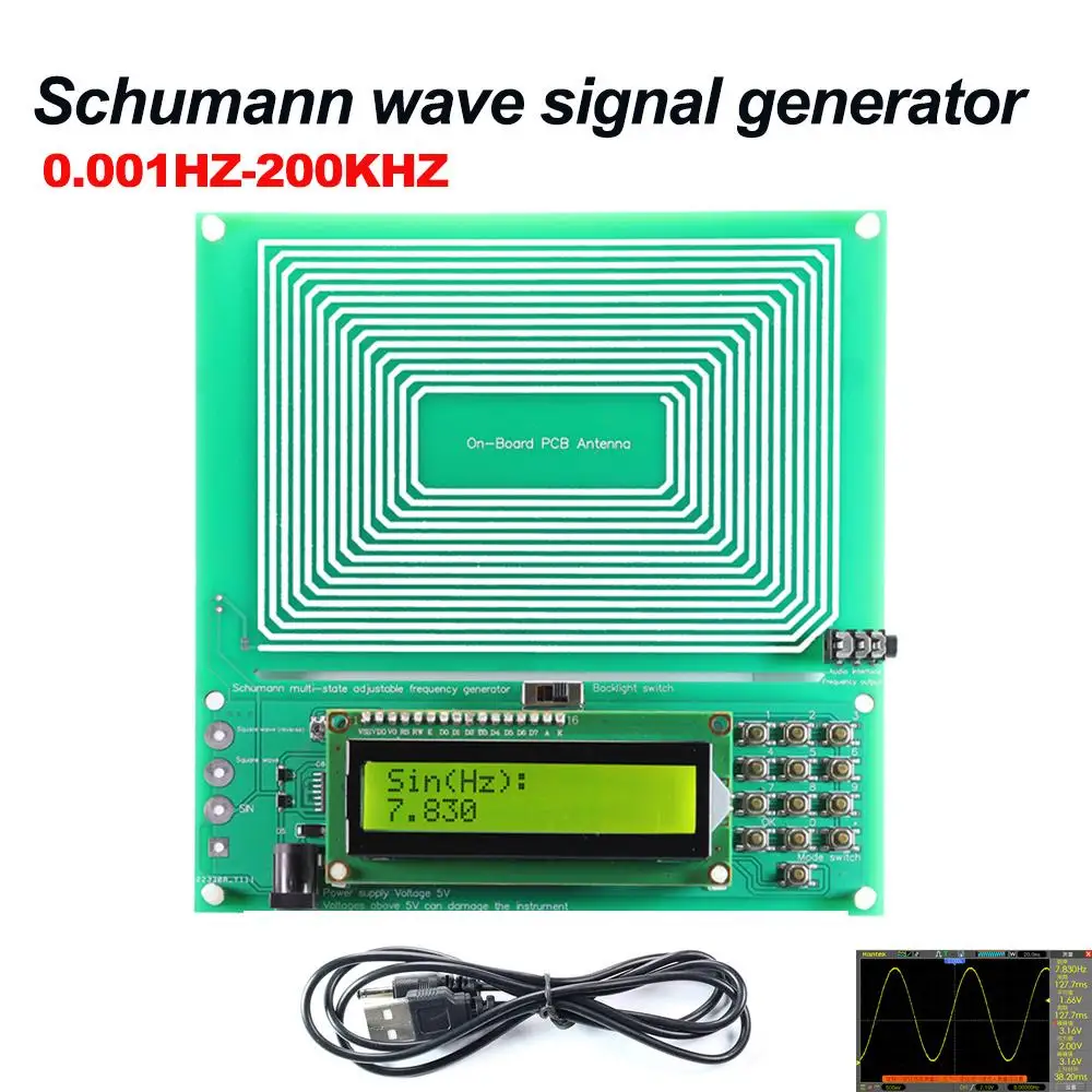 0.001Hz-200KHz 5V 7.83HZAdjustable Schumann Resonance Ultra-low Frequency Pulse wave Generator Audio Resonator DDS Sine Wave