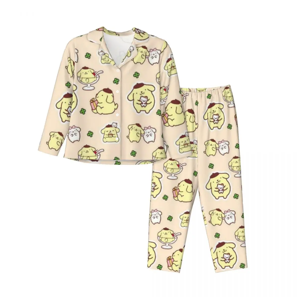 

Sanrio Pompompurin женский пижамный комплект, комплект из 2 предметов для женщин, повседневный костюм с длинными рукавами