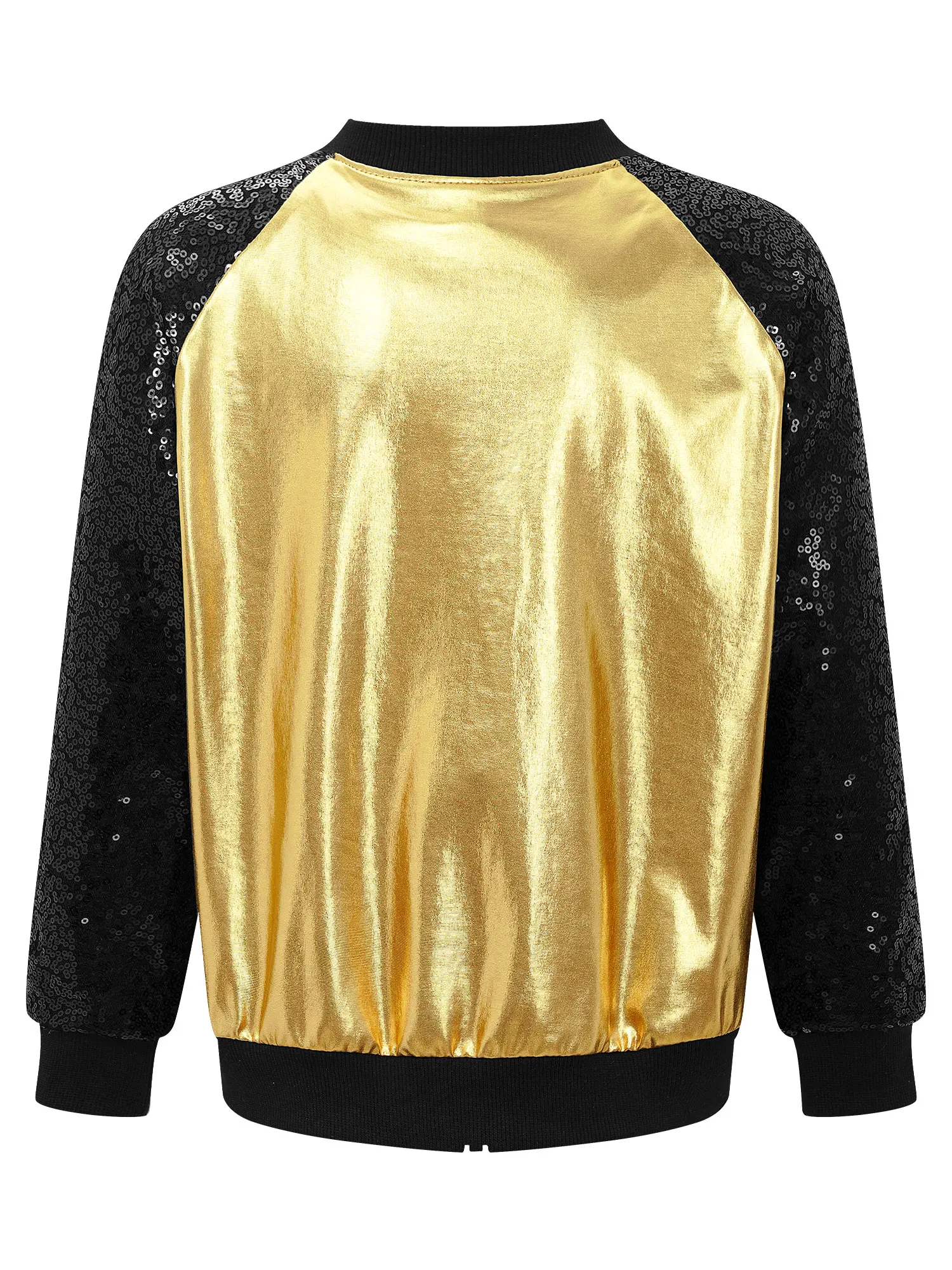 Kids Girls Boys Metallic Shiny Sequin Bomber Moto Jacket Coat Hip Hop Jazz Modern Dance Top Disco Party Costume Dancewear