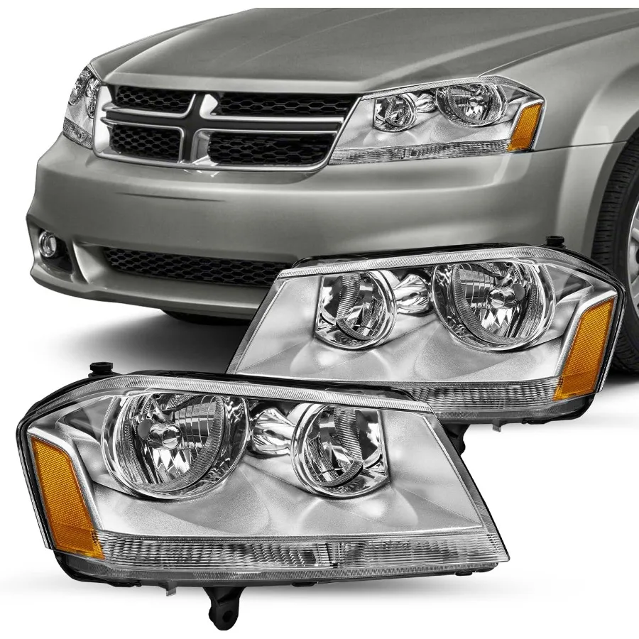

Fits for 20082014 Dodge Avenger Halogen Headlight Assembly OE Replacement Headlamp Driver and Passenger Chrome Housing Amber Re