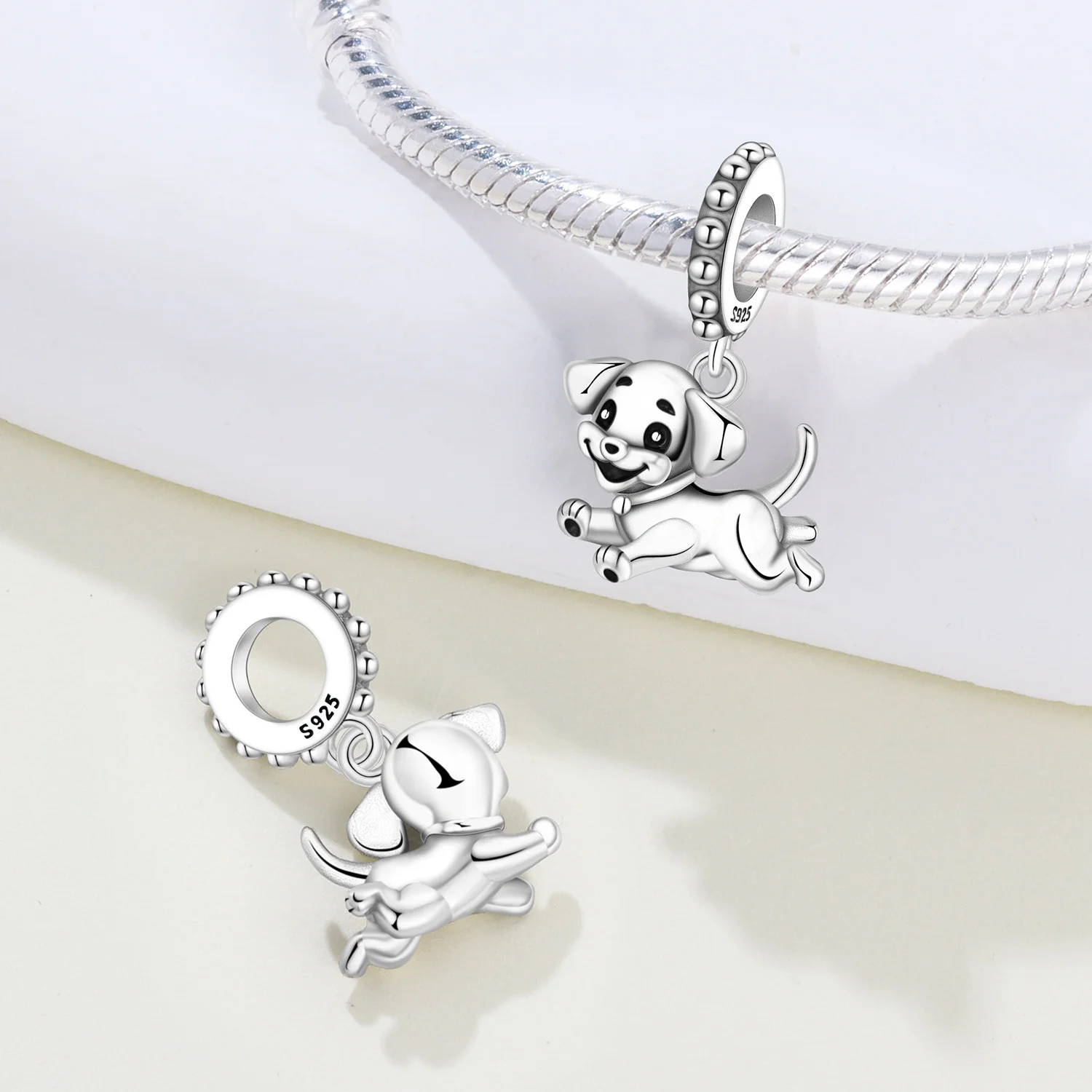 PANPOKI 925 Sterling Silver Happy Running Dog Charms Beads Pendant Fit DIY Bracelet Necklace Jewelry Souvenir Gifts