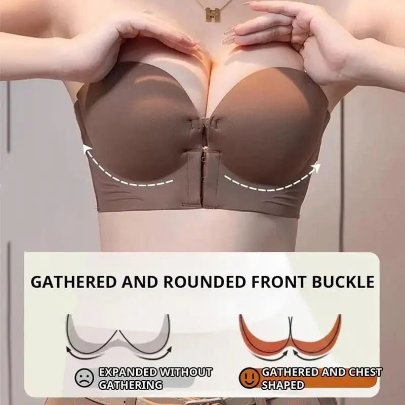 

Women's Front Closure Strapless Bra Non-Slip Push Up Gathering Convertible Bandeau Bra Top Beauty Back Smoothing Bra Underwear