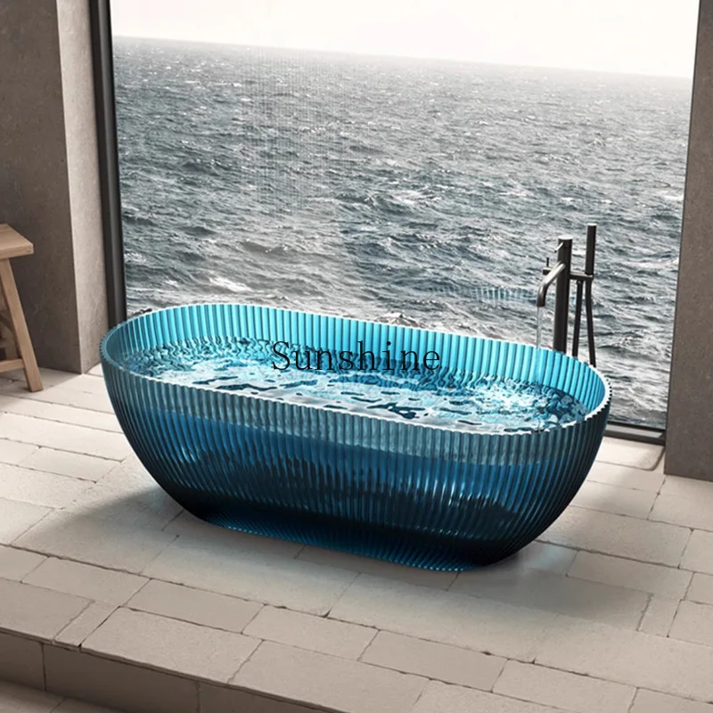 Wave pattern oval independent integrated household color resin transparent crystal bathtub simple