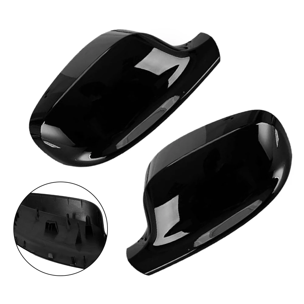 자동차 유지 보수 표시된 거울 커버 캡 검정색 미러 캡 2개 세트 쉬운 설치 OE 일치 실용적인 소재
