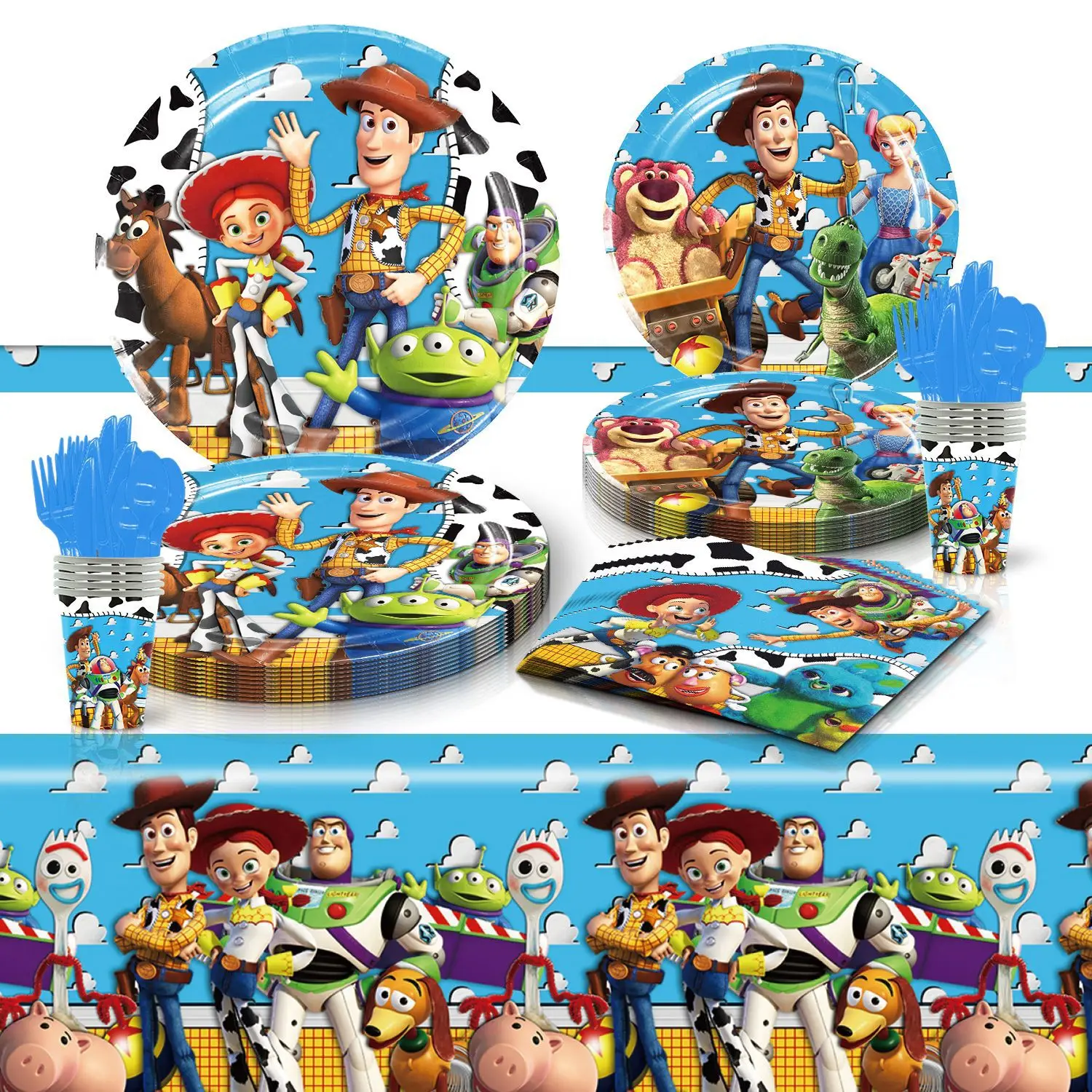 Toy Story Anime Disposable Party Supplies Paper Plates Paper Cups Tissues Tablecloths Birthday Party Atmosphere Decoration Set