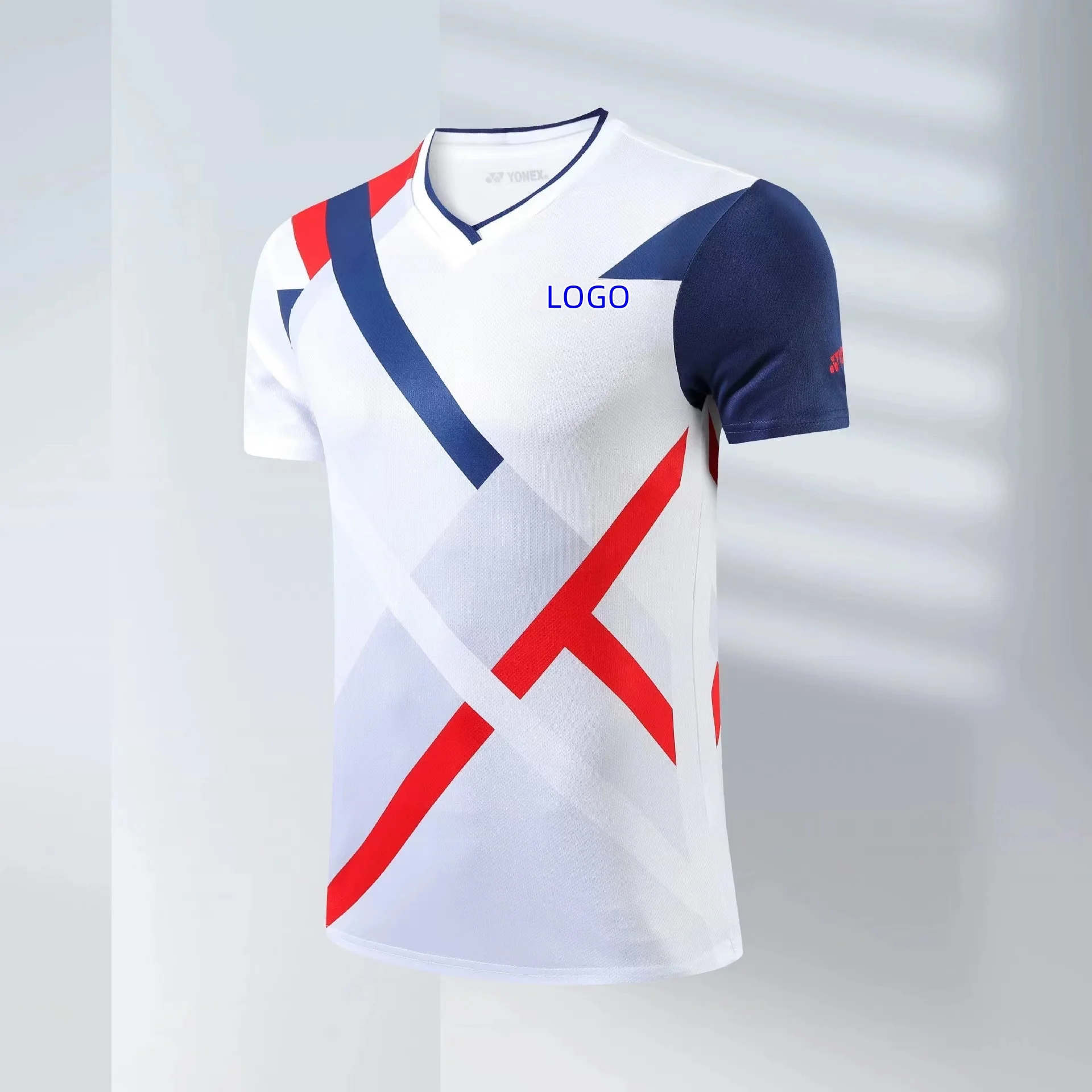 Customized men's and women's badminton T-shirt Breathable quick drying light V-neck tennis shirt accept customized service