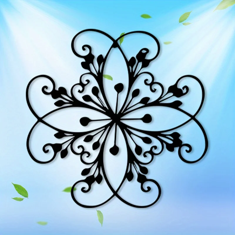 CIFBUY Metal Wall Art, 2D Flat Vintage Swirl Flower Iron Hanging Sculpture, Weatherproof Rustproof Rustic Wall Ornament