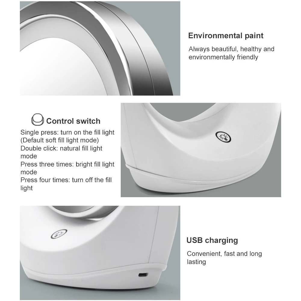 360 Grad LED Kosmetik spiegel 5-fache Vergrößerung doppelseitiger Spiegel 3-Gang-Lichter Kosmetik spiegel einstellbare Ausbesserung kosmetik – Detail 8
