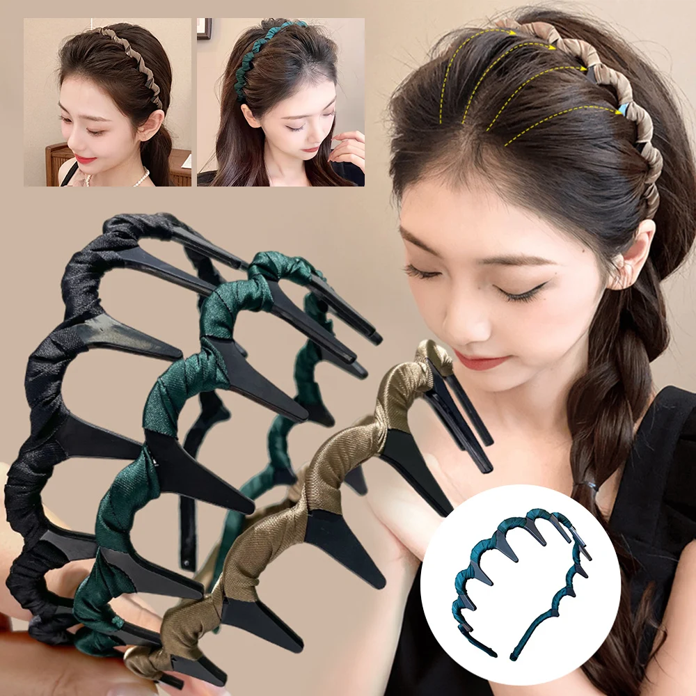 Women High Skull Top Hairbands Big Wavy Non-Slip Hair Hoop Fabric Wrapping Wave Headband With Teeth Comb Girls Hair Accessories