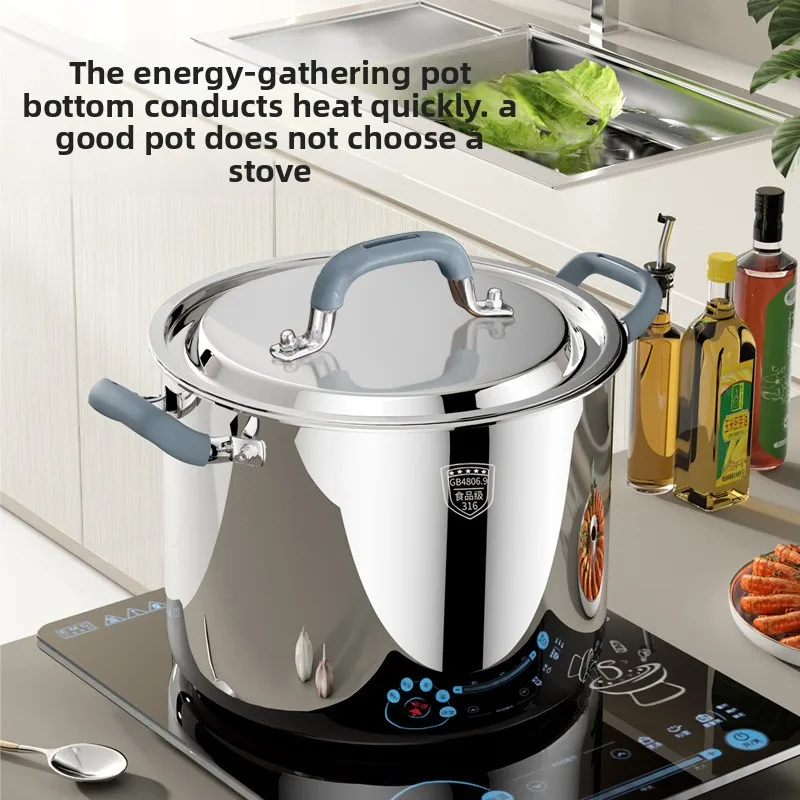 316 stainless steel soup steamer thickened and tall for household use, for stewing and soup, large capacity gas induction cooker