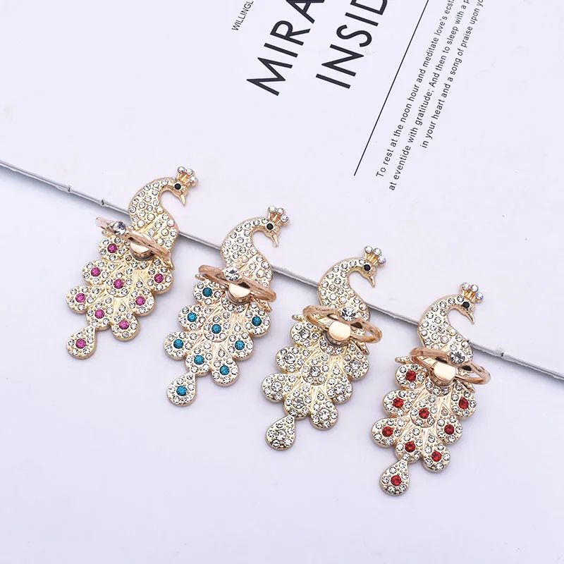 

Diamond Peacock Mobile Phone Holder Universal Elegant Finger Ring Holder Desktop Cell Phone Stand For iPhone For Samsung