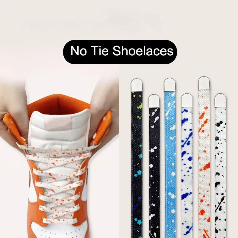 Splash Ink Printing Shoe Laces No Tie Shoelaces for Sneakers Flat Elastic Shoelace Hiking Running Outdoor Leisure Shoe Lace