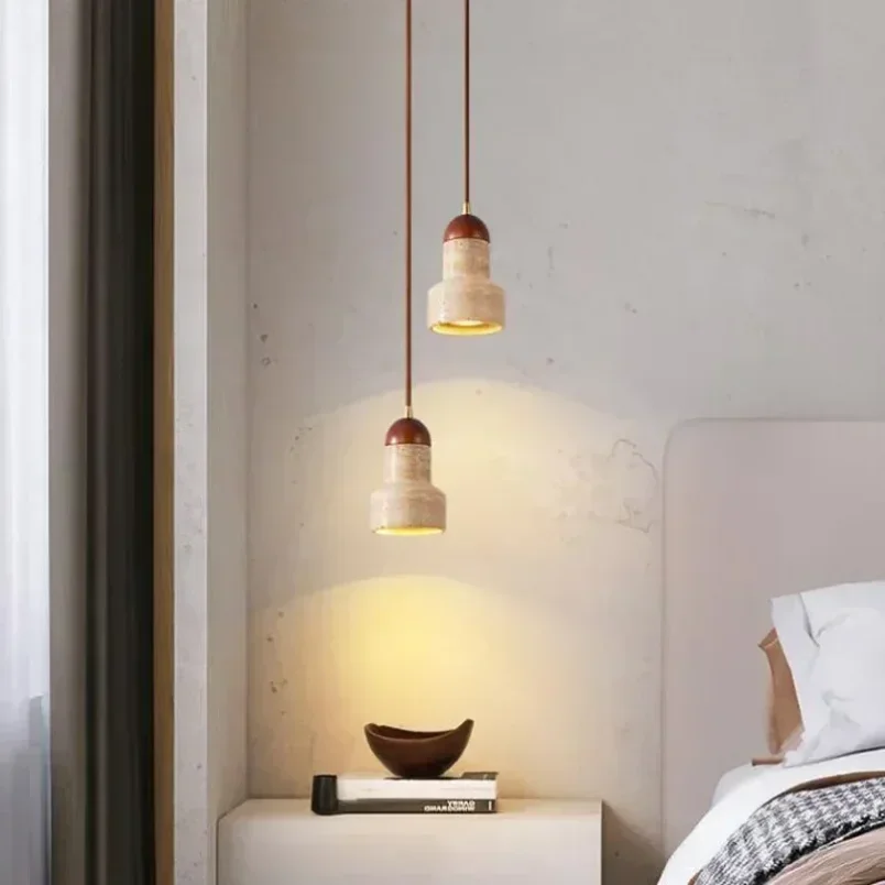 Modern Popular Wabi Sabi Travertine Droplight Over Dining Desk Kitchen Island Yellow Marble Restaurant Decor Pendant Lamp Bedsid