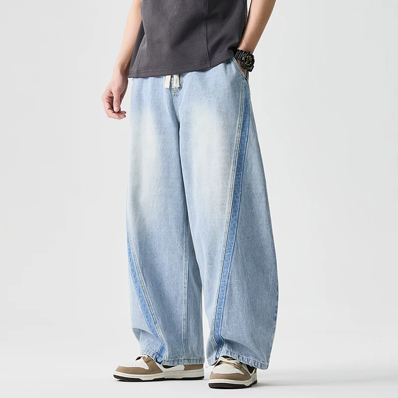 

Hip Hop Denim Pants Men High Street Autumn Wide Leg Pants Male Casual Harajuku Straight Jeans Man Baggy Oversized Cargo Trousers
