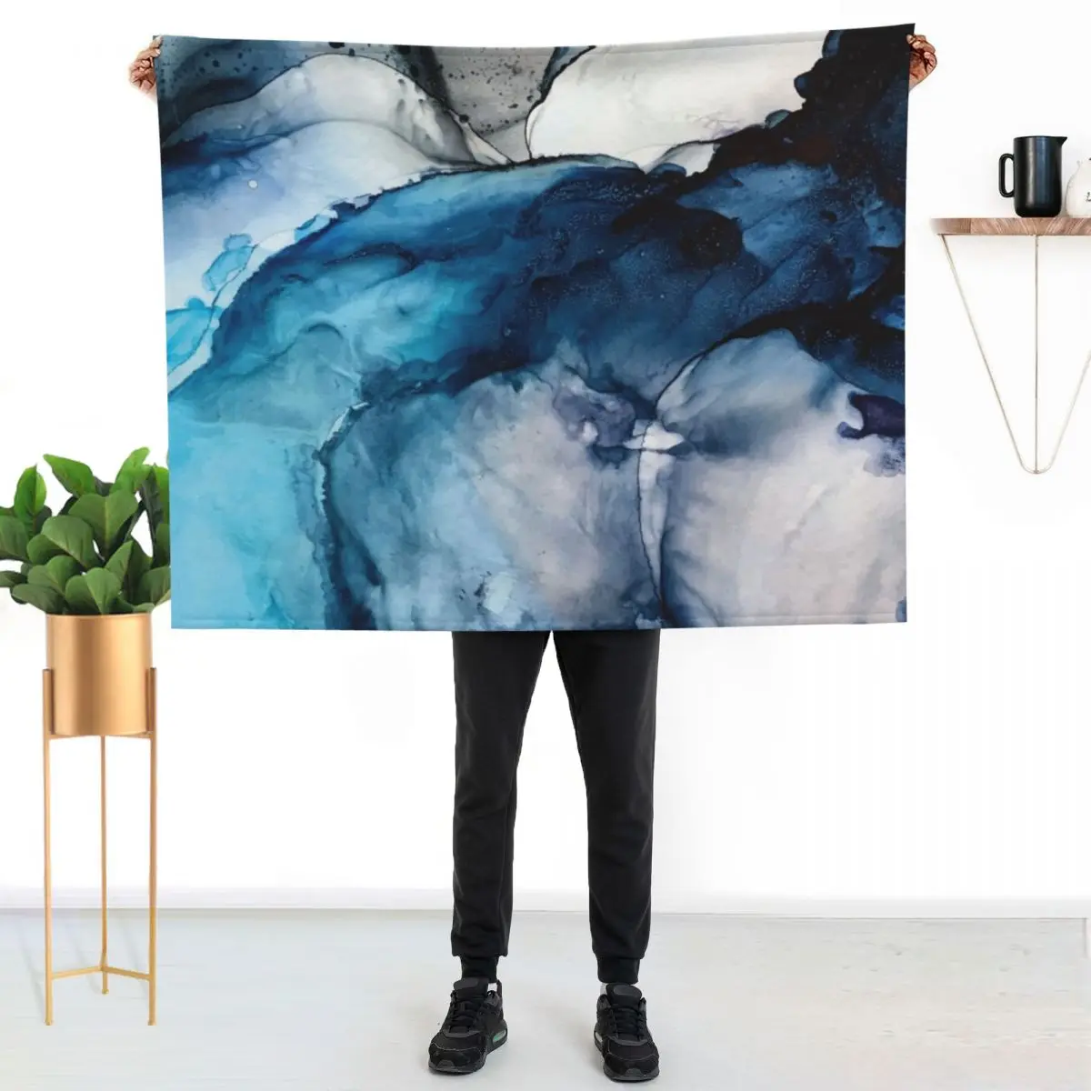 

White Sand Blue Sea - alcohol ink painting Throw Blanket Thin Soft Blanket for Summer Night Sleeping