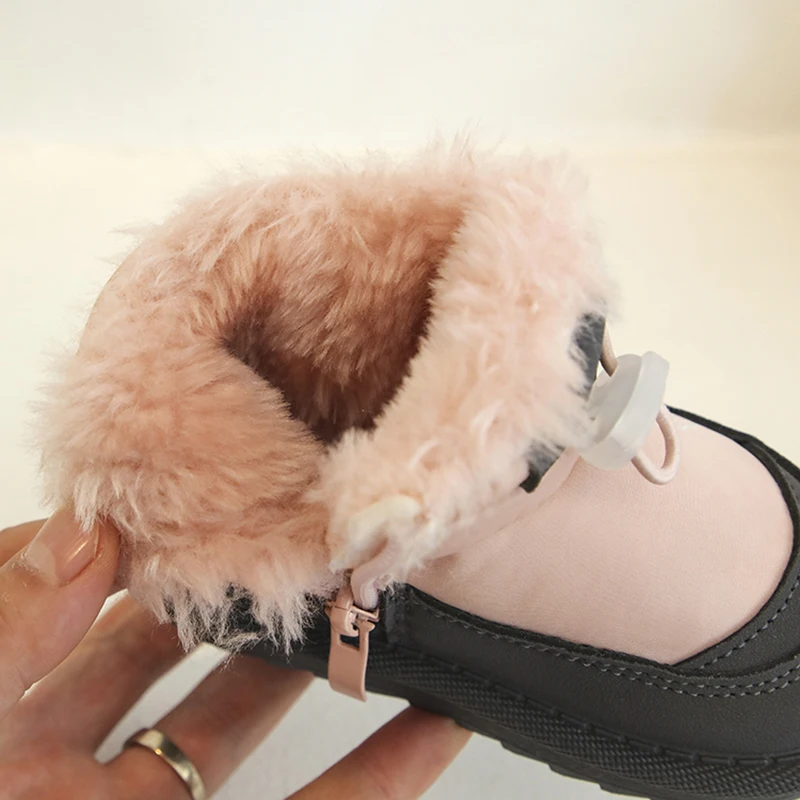 الأطفال أحذية الثلوج الفتيات الدافئة أفخم الثلوج الأحذية الفتيان تو حماية عدم الانزلاق لينة وحيد أحذية الرضع حجم 15-26
