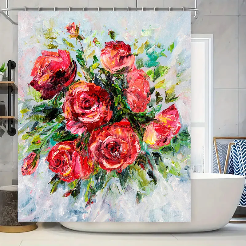 Luxury Watercolor Red Roses Shower Curtain Extra Large 72x84 Inches Waterproof Decorative Bathroom Liner Set with Hook Rings Mod