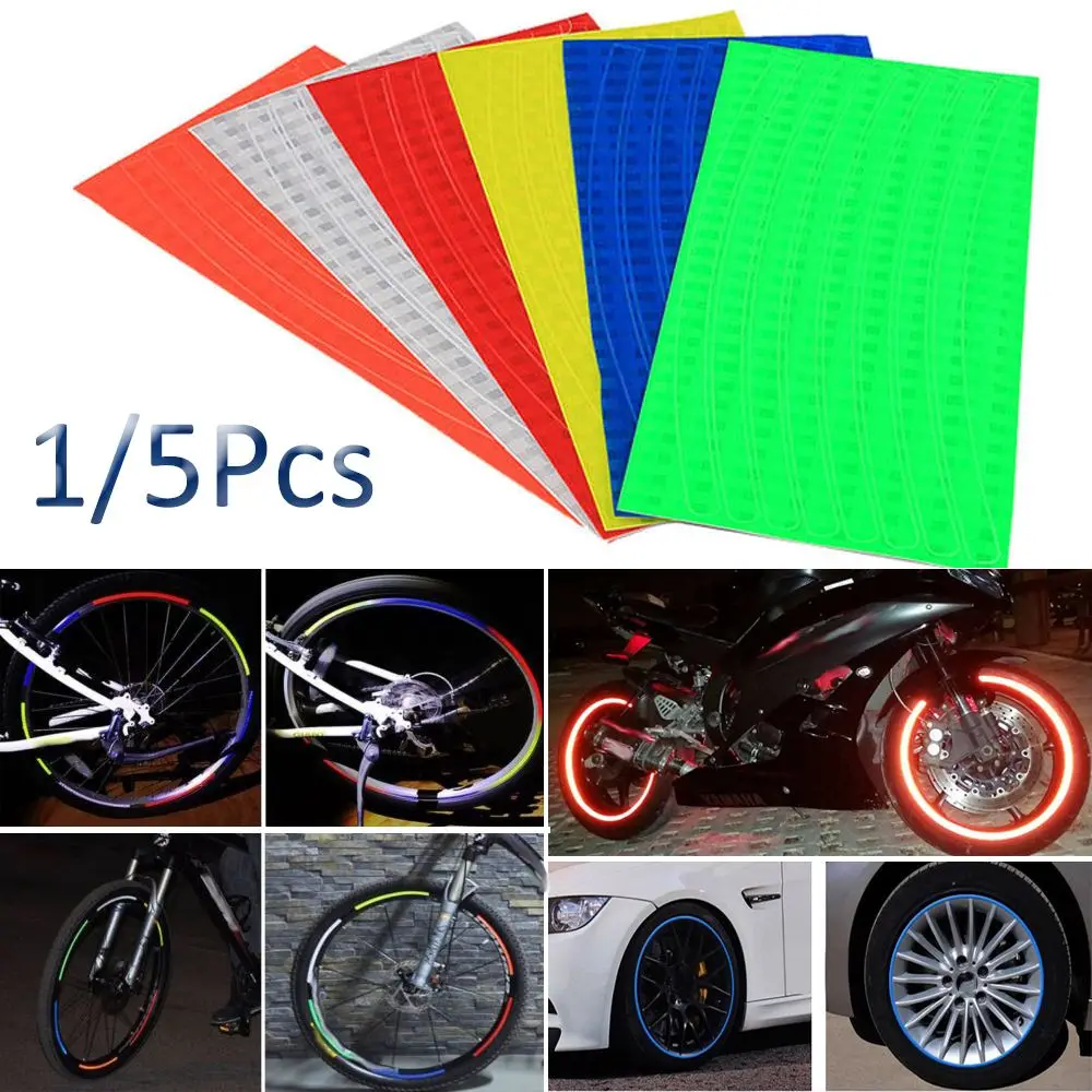 1/5Pcs New Accessories Fluorescent Bicycle Car Motorcycle Decal Wheel Rim Reflective Stickers