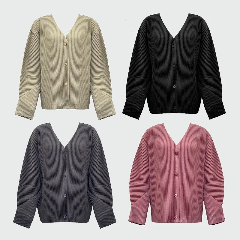 

Miyake Pleated Women's Jacket 2026 New Japanese Hundred Models Single-breasted Cardigan Long-sleeved V-neck Jacket Casual Sports