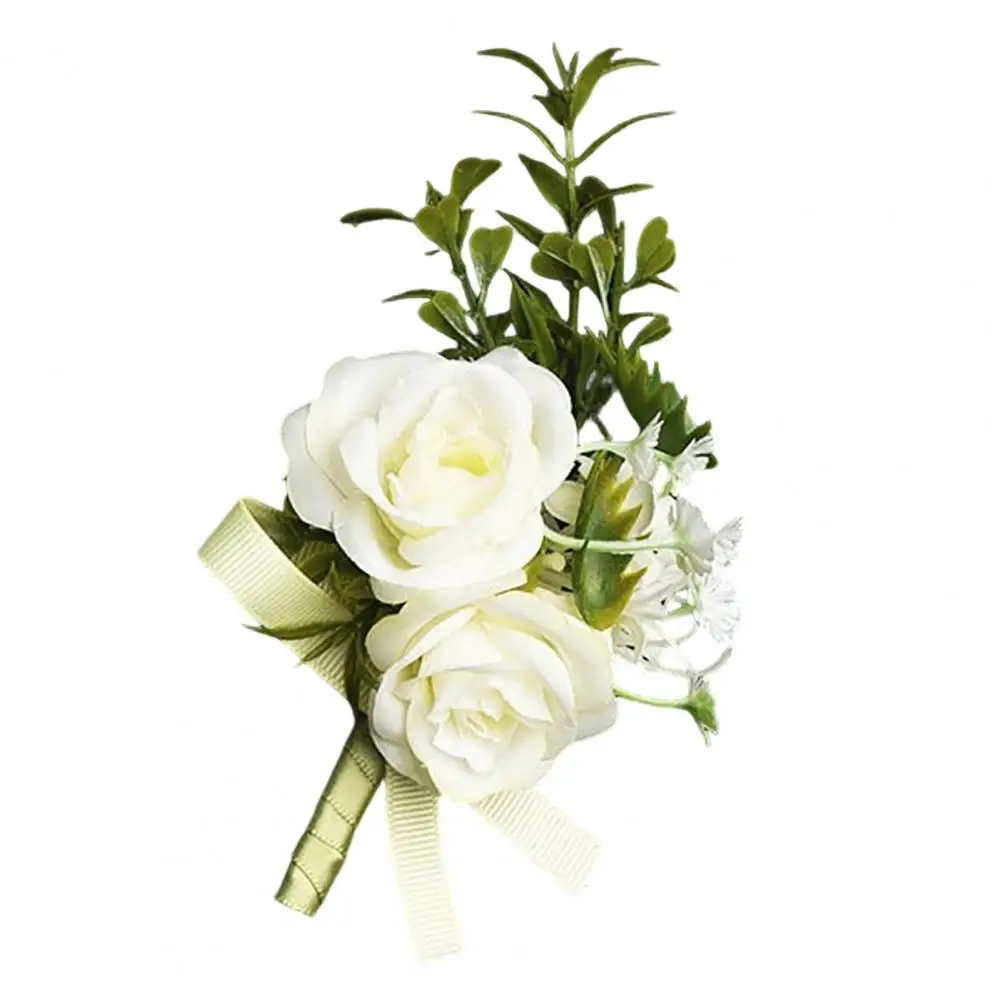 White Silk Wedding Flower Boutonniere Rustic Western Style Groom Bridal Corsage for Bridesmaid Groomsman Party