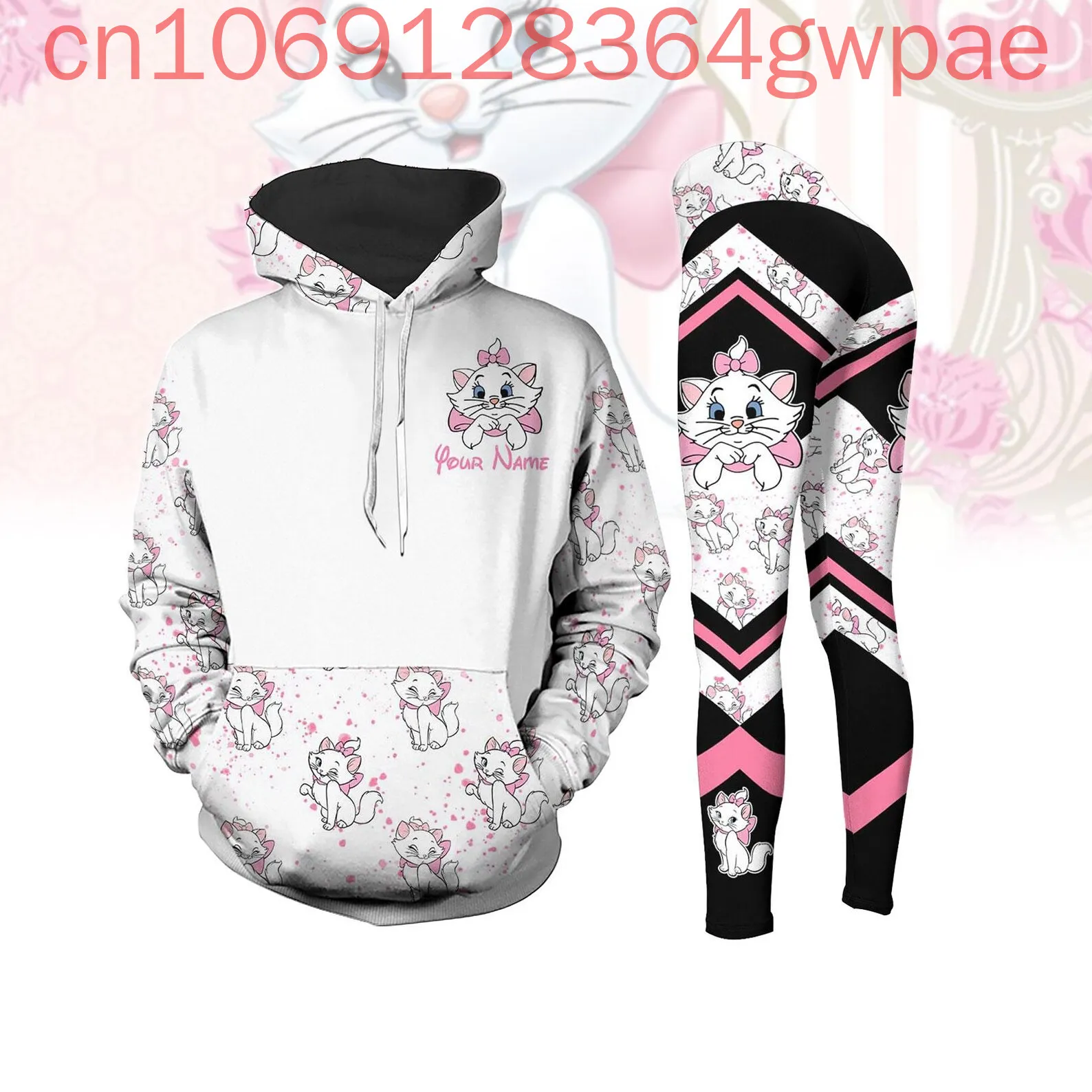 

Cartoon Disney Marie Cat Women's 3D Print Hoodie and Legging Set Casual Women's Yoga Pants Sweatshirt Fashion Sports Suit