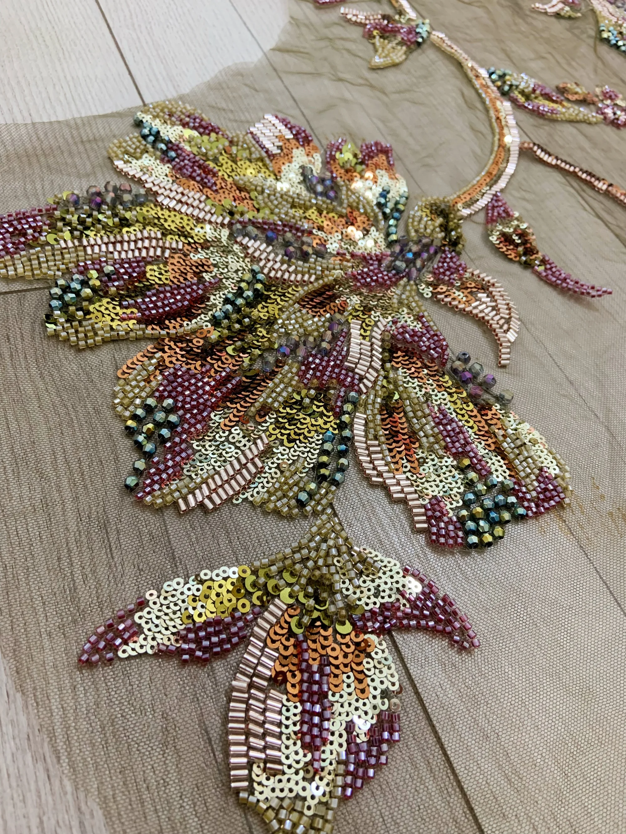 New 1 Piece Luxury Green Heavy Bead Flower Lace Fabric Patch Applique for Wedding Dress,Ball Gown,National Customs  Accessories view 6