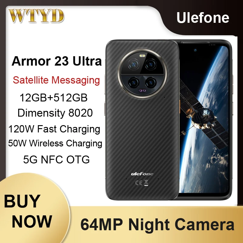 Ulefone Armor 23 Ultra Rugged Phone Satellite Messaging 12GB+512GB 6.78'' Android13 Dimensity8020 NFC Night Camera 5G Smartphone