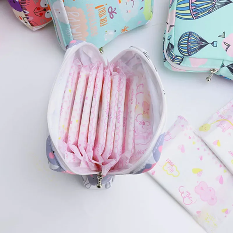 Women Girl Sanitary Napkin Bag Towel Storage Bag Makeup Travel Zipper Cosmetic Lipstick Earphone Tampon Storage Holder Bags