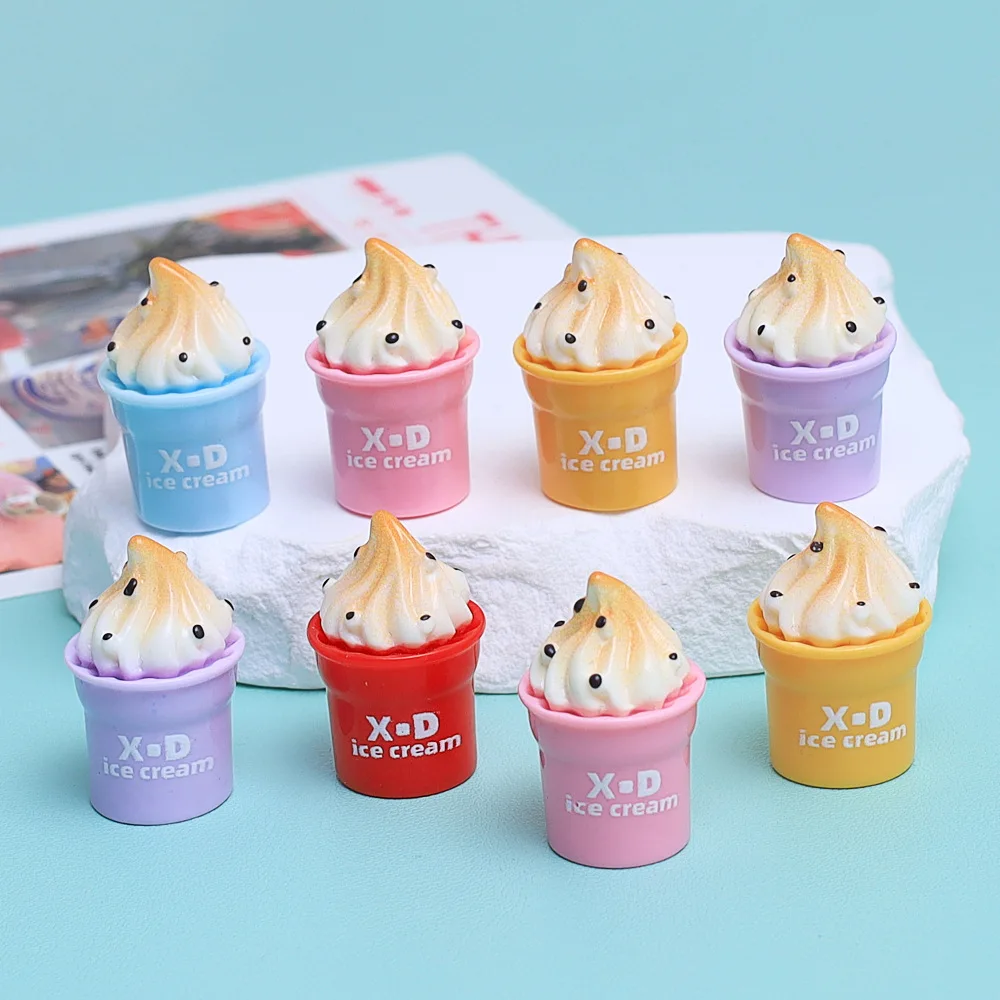 10/100 قطعة محاكاة ثلاثية الأبعاد كأس كريم مثلجات الآيس كريم الراتنج كابوشون سجل القصاصات الحرف لتقوم بها بنفسك دمية مصغرة اكسسوارات الديكور