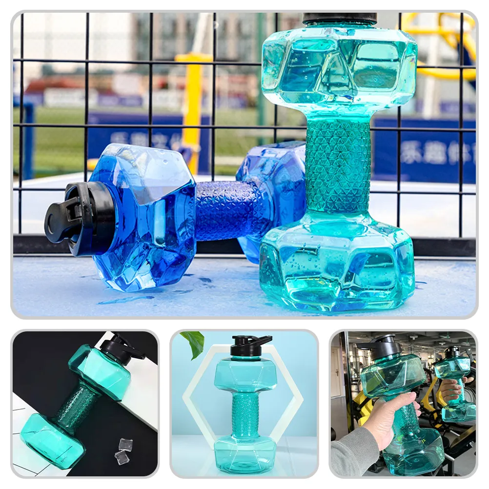 2Pcs Dumbbell Shape Water Bottle Made of High Grade Pe Material Large Capacity Portable Fitness Sports Water Bottle for Gym Yoga