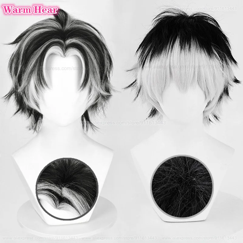 

2 Styles Kotarou Bokuto Synthetic Wig Anime Short 38cm Mixed Color Cosplay Wig Heat Resistant Hair Halloween Party Wigs +Wig Cap