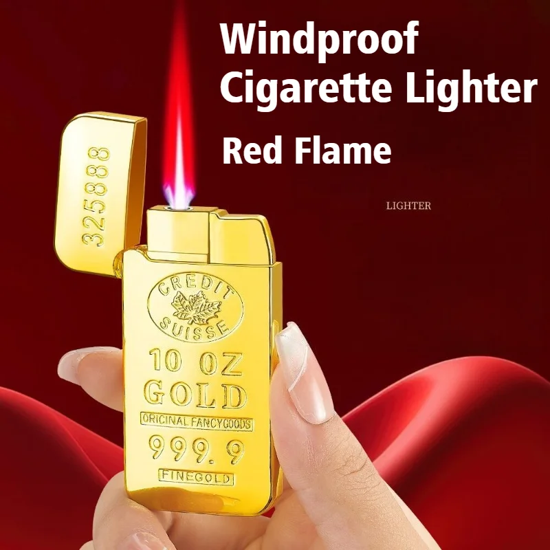 

Gold Bar Inflatable Red Open Flame Lighter for Smokes Metal Igniter Portable Inflatable Cigarette Lighters & Smoking Accessories
