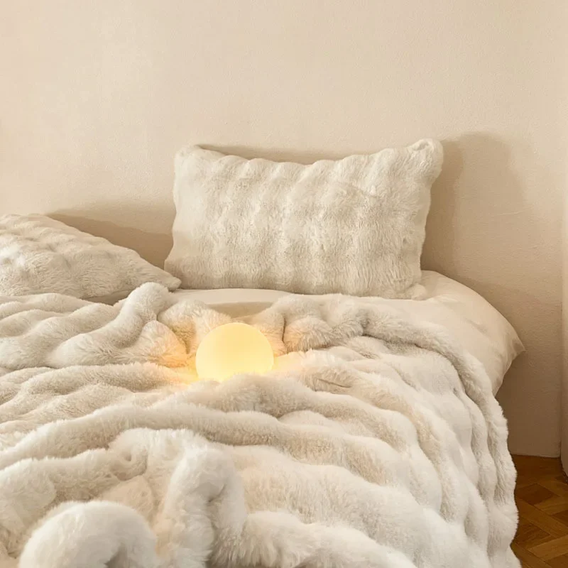 Rabbit Hair Plush Blanket Lazy Sofa Living Room Autumn and Winter Thick  Blanket Bedroom Office Nap