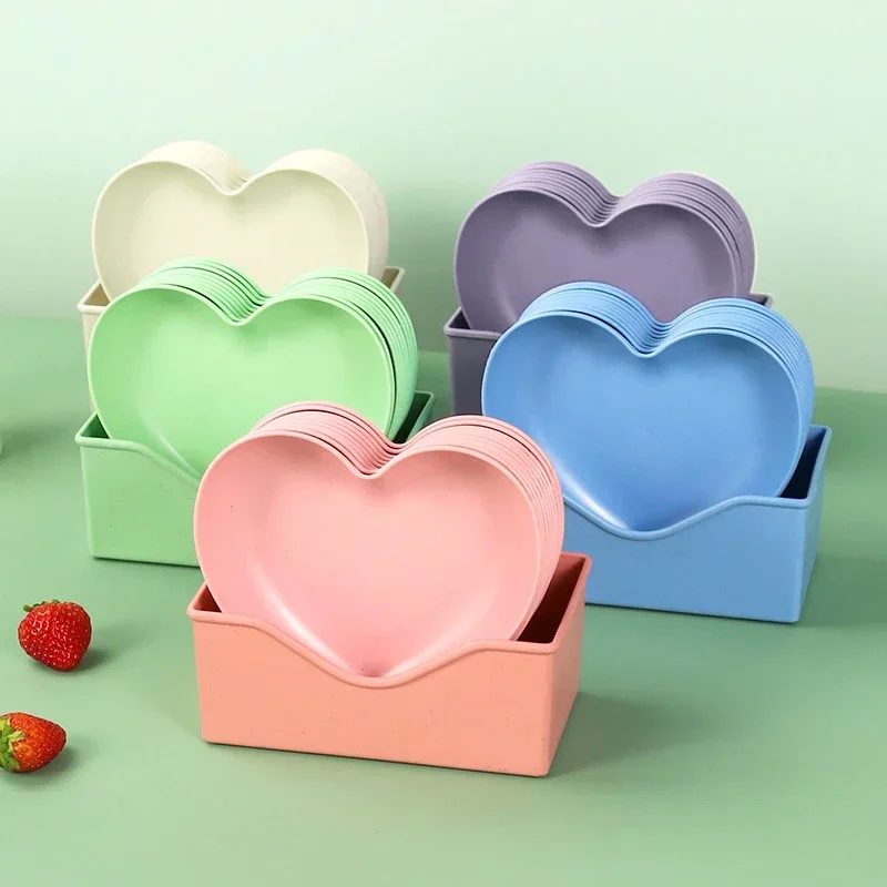 Set of 6pcs Heart-shaped Creative Plate Cake Plate With Tray Bone Dish Dried Fruit Snack Plate Candy Plate Container Snack Plate