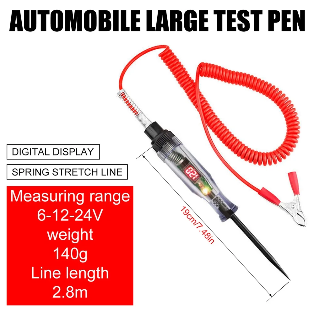 Auto Truck Voltage Circuit Tester 6V 12V 24V DC Display Digital Long Probe Pen Lâmpada Ferramenta de Diagnóstico Automóvel Auto Repair