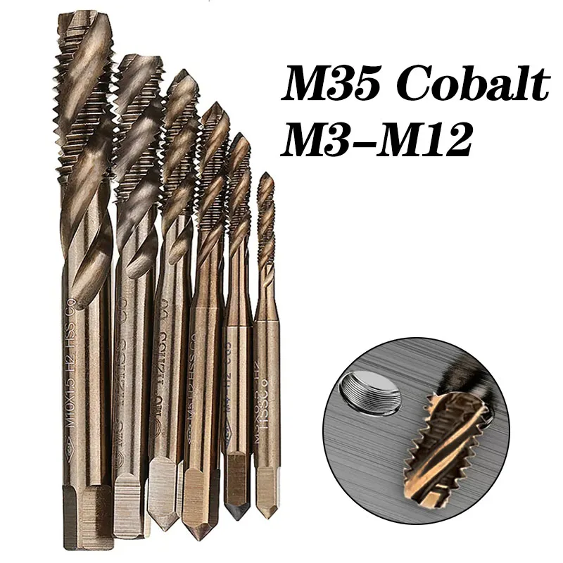 1Pcs M3-M12 HSS-Co Cobalt M35 Machine Sprial Flutes Taps Metric Screw Tap Right Hand Thread Plug Tap Drill